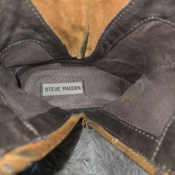 Steve Madden Womens Size 7.5M Brown Leather Biker Cognac Moto Zip Lug Sole Boots - Picture 7 of 12